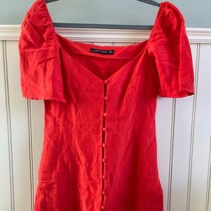 Zara Puff Sleeve/ Button up Linen mini dress